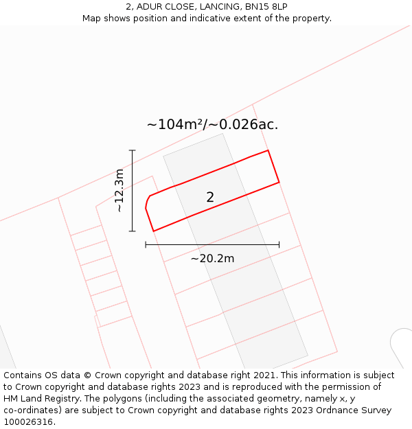 2, ADUR CLOSE, LANCING, BN15 8LP: Plot and title map