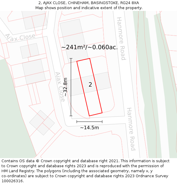 2, AJAX CLOSE, CHINEHAM, BASINGSTOKE, RG24 8XA: Plot and title map