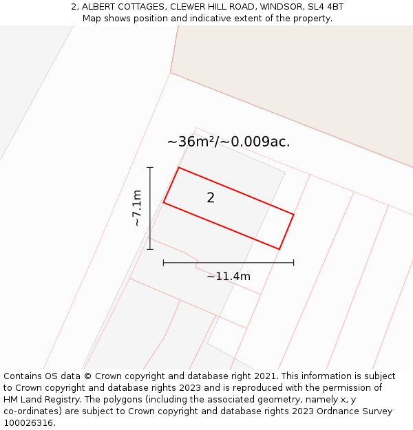 2, ALBERT COTTAGES, CLEWER HILL ROAD, WINDSOR, SL4 4BT: Plot and title map