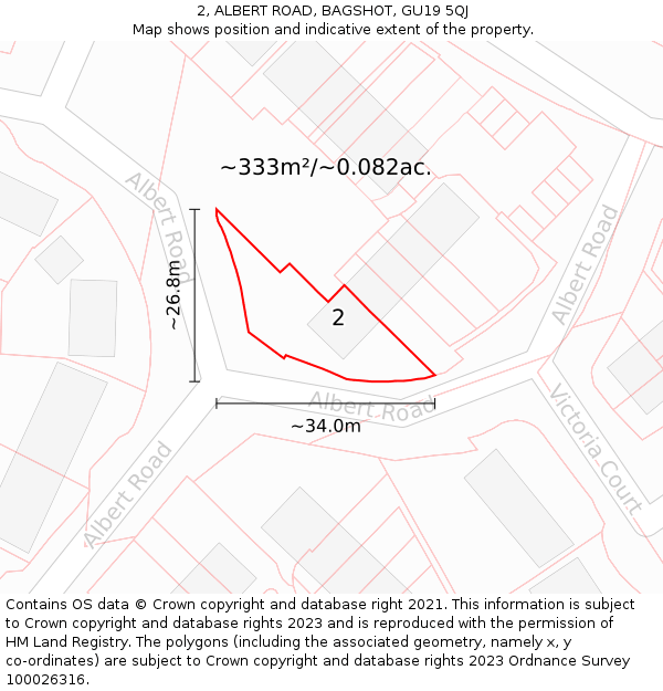2, ALBERT ROAD, BAGSHOT, GU19 5QJ: Plot and title map