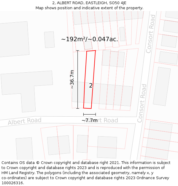 2, ALBERT ROAD, EASTLEIGH, SO50 4JE: Plot and title map
