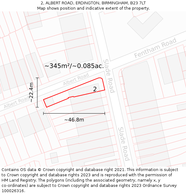 2, ALBERT ROAD, ERDINGTON, BIRMINGHAM, B23 7LT: Plot and title map