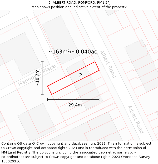 2, ALBERT ROAD, ROMFORD, RM1 2PJ: Plot and title map
