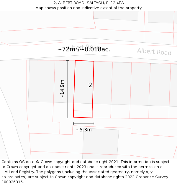 2, ALBERT ROAD, SALTASH, PL12 4EA: Plot and title map