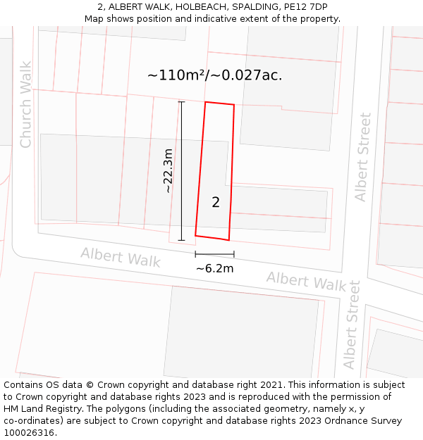 2, ALBERT WALK, HOLBEACH, SPALDING, PE12 7DP: Plot and title map