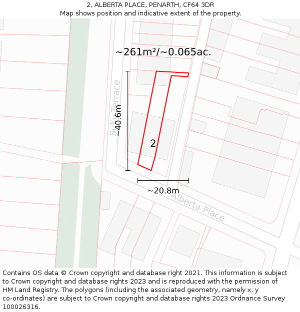 2, ALBERTA PLACE, PENARTH, CF64 3DR: Plot and title map