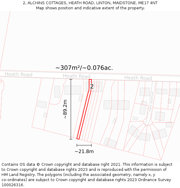 2, ALCHINS COTTAGES, HEATH ROAD, LINTON, MAIDSTONE, ME17 4NT: Plot and title map