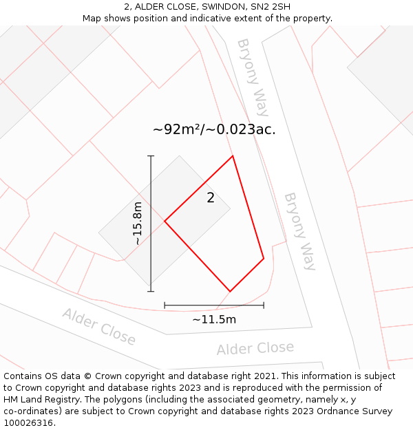 2, ALDER CLOSE, SWINDON, SN2 2SH: Plot and title map