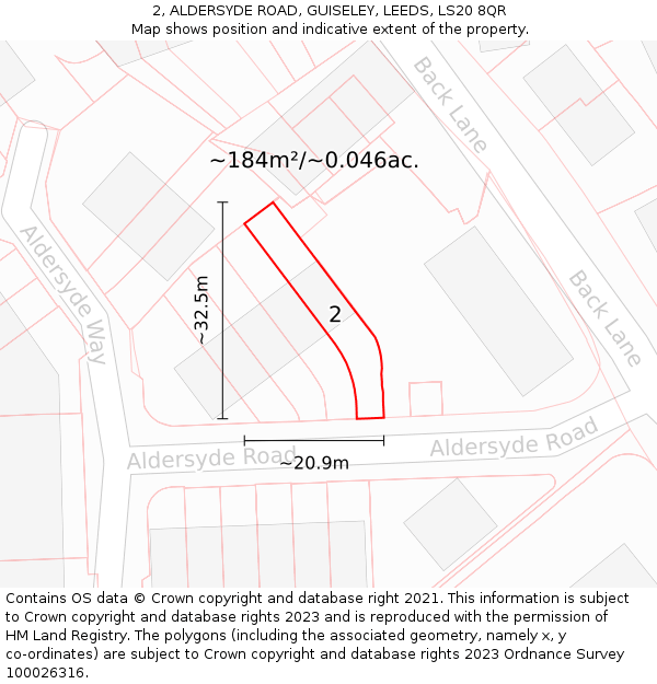 2, ALDERSYDE ROAD, GUISELEY, LEEDS, LS20 8QR: Plot and title map