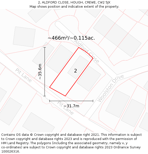 2, ALDFORD CLOSE, HOUGH, CREWE, CW2 5JX: Plot and title map