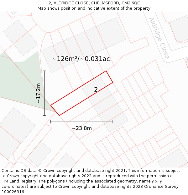 2, ALDRIDGE CLOSE, CHELMSFORD, CM2 6QG: Plot and title map