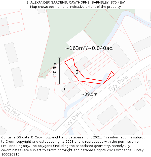 2, ALEXANDER GARDENS, CAWTHORNE, BARNSLEY, S75 4EW: Plot and title map