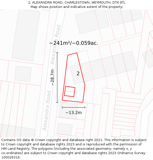 2, ALEXANDRA ROAD, CHARLESTOWN, WEYMOUTH, DT4 9TL: Plot and title map