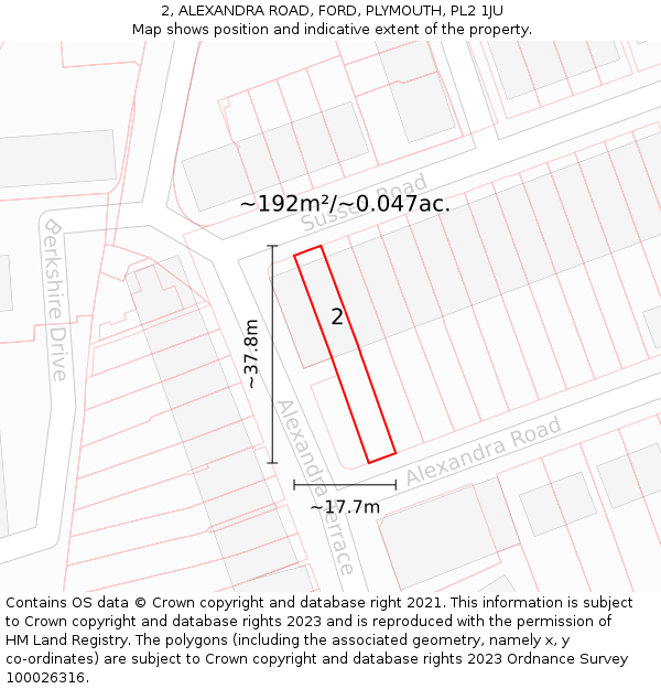 2, ALEXANDRA ROAD, FORD, PLYMOUTH, PL2 1JU: Plot and title map
