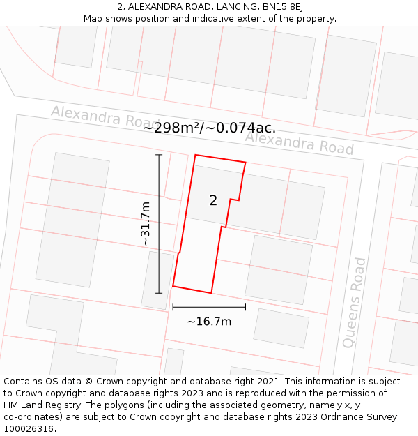 2, ALEXANDRA ROAD, LANCING, BN15 8EJ: Plot and title map