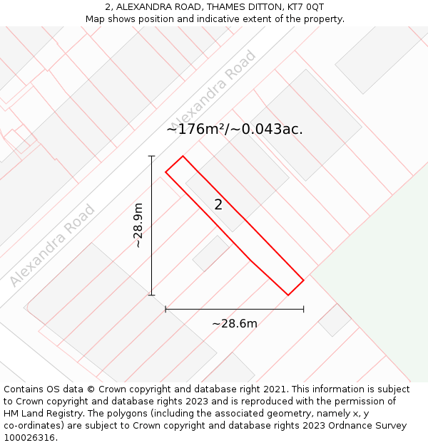 2, ALEXANDRA ROAD, THAMES DITTON, KT7 0QT: Plot and title map