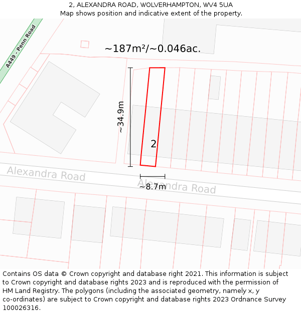 2, ALEXANDRA ROAD, WOLVERHAMPTON, WV4 5UA: Plot and title map