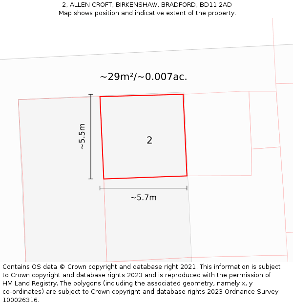 2, ALLEN CROFT, BIRKENSHAW, BRADFORD, BD11 2AD: Plot and title map