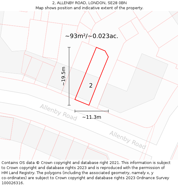 2, ALLENBY ROAD, LONDON, SE28 0BN: Plot and title map
