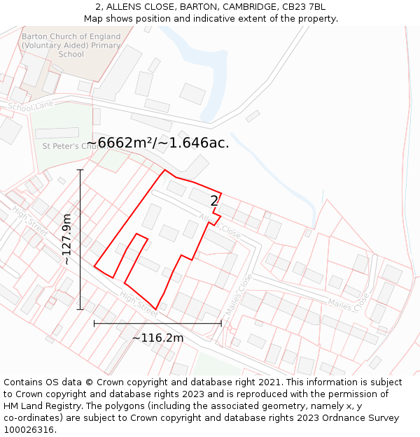 2, ALLENS CLOSE, BARTON, CAMBRIDGE, CB23 7BL: Plot and title map