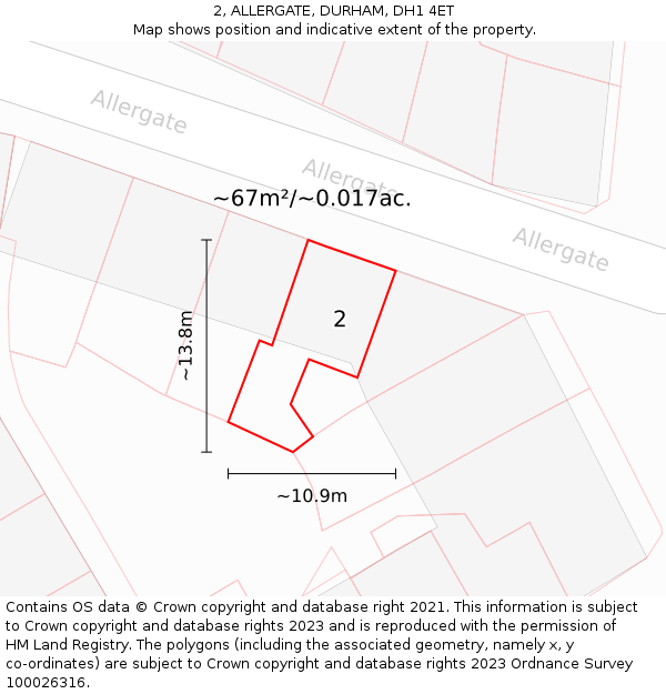 2, ALLERGATE, DURHAM, DH1 4ET: Plot and title map