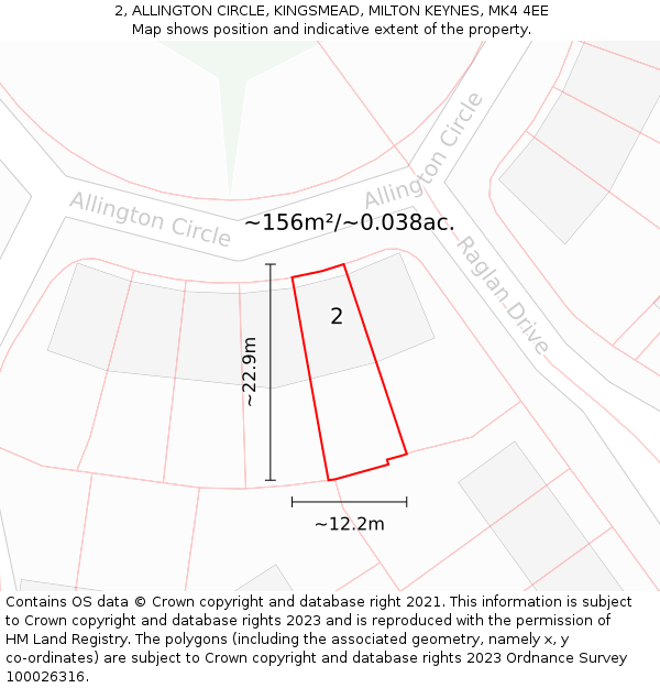 2, ALLINGTON CIRCLE, KINGSMEAD, MILTON KEYNES, MK4 4EE: Plot and title map