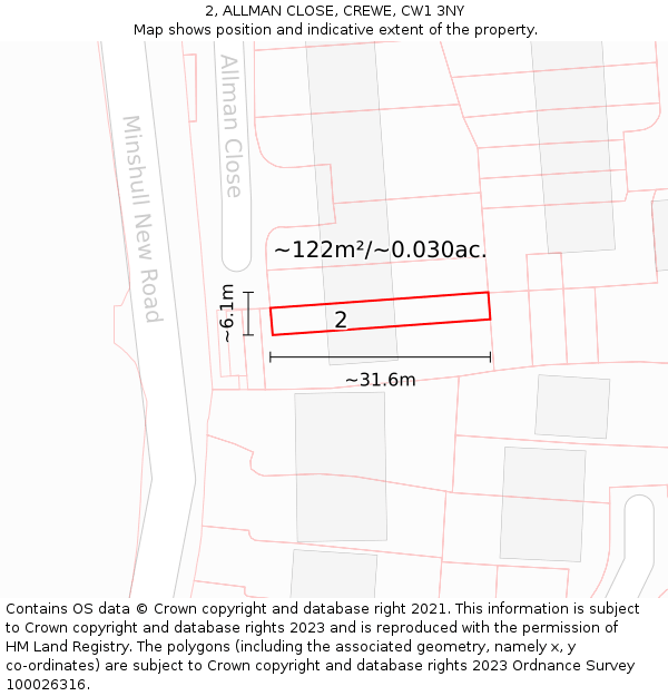 2, ALLMAN CLOSE, CREWE, CW1 3NY: Plot and title map