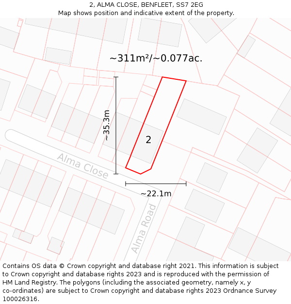 2, ALMA CLOSE, BENFLEET, SS7 2EG: Plot and title map