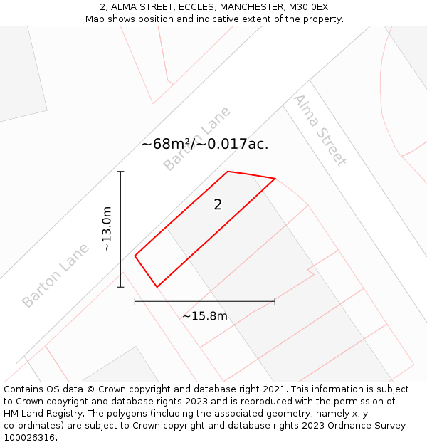 2, ALMA STREET, ECCLES, MANCHESTER, M30 0EX: Plot and title map