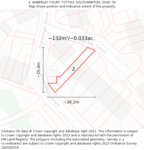 2, AMBERLEY COURT, TOTTON, SOUTHAMPTON, SO40 7JX: Plot and title map