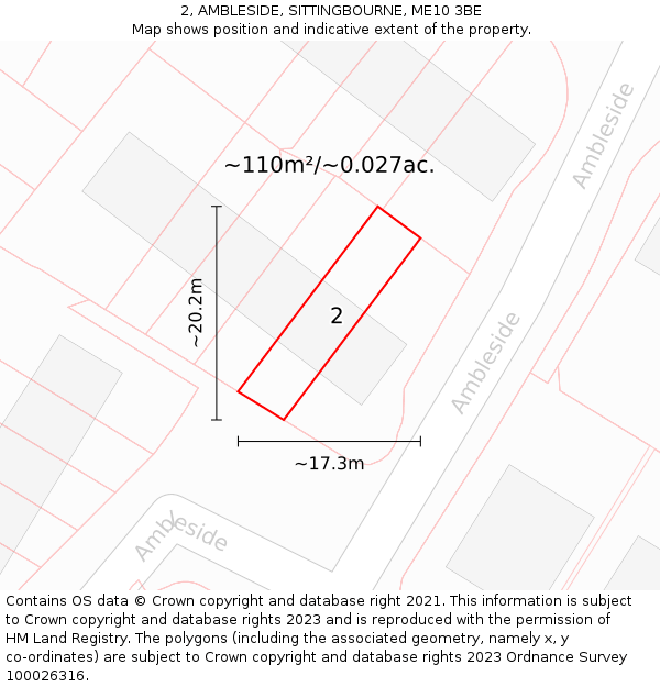 2, AMBLESIDE, SITTINGBOURNE, ME10 3BE: Plot and title map