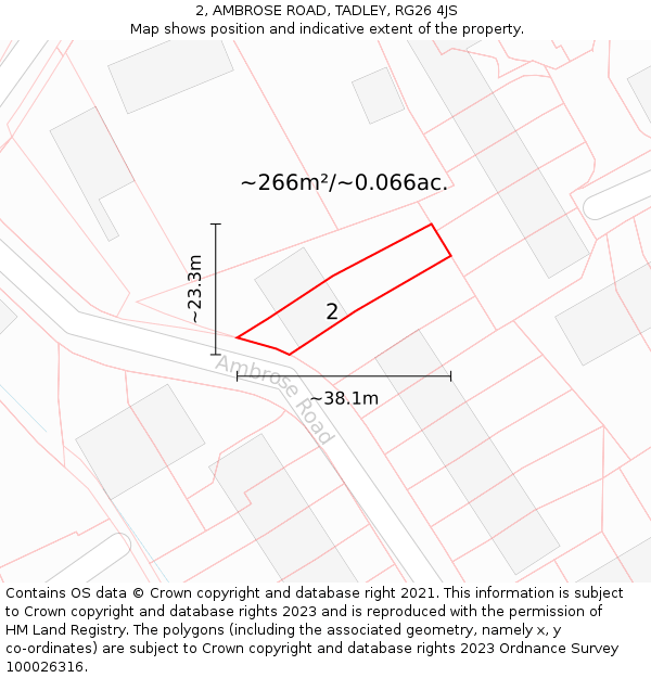 2, AMBROSE ROAD, TADLEY, RG26 4JS: Plot and title map