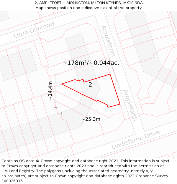 2, AMPLEFORTH, MONKSTON, MILTON KEYNES, MK10 9DA: Plot and title map