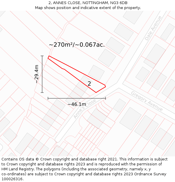 2, ANNES CLOSE, NOTTINGHAM, NG3 6DB: Plot and title map