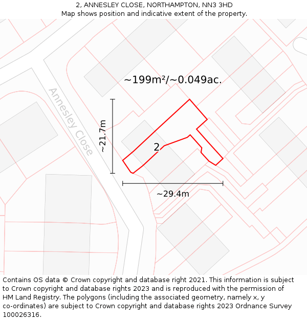 2, ANNESLEY CLOSE, NORTHAMPTON, NN3 3HD: Plot and title map
