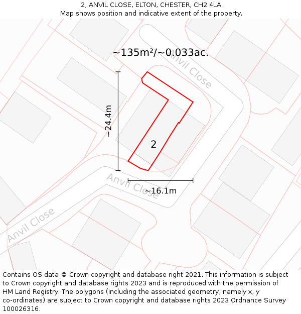 2, ANVIL CLOSE, ELTON, CHESTER, CH2 4LA: Plot and title map