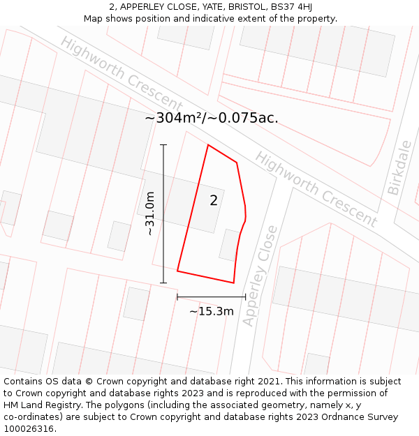 2, APPERLEY CLOSE, YATE, BRISTOL, BS37 4HJ: Plot and title map