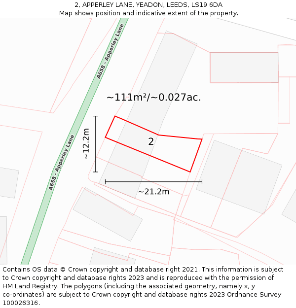 2, APPERLEY LANE, YEADON, LEEDS, LS19 6DA: Plot and title map