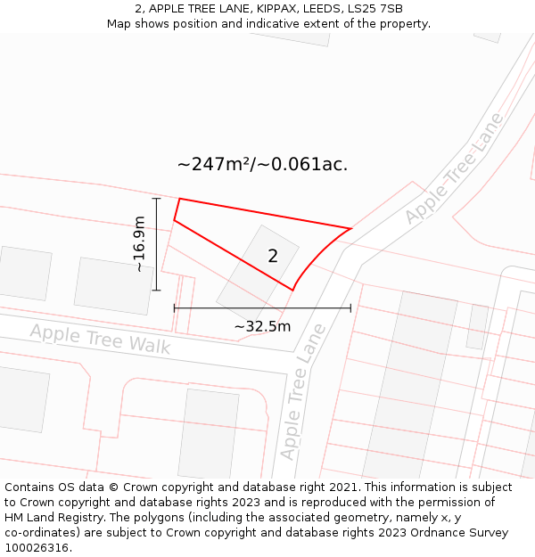 2, APPLE TREE LANE, KIPPAX, LEEDS, LS25 7SB: Plot and title map