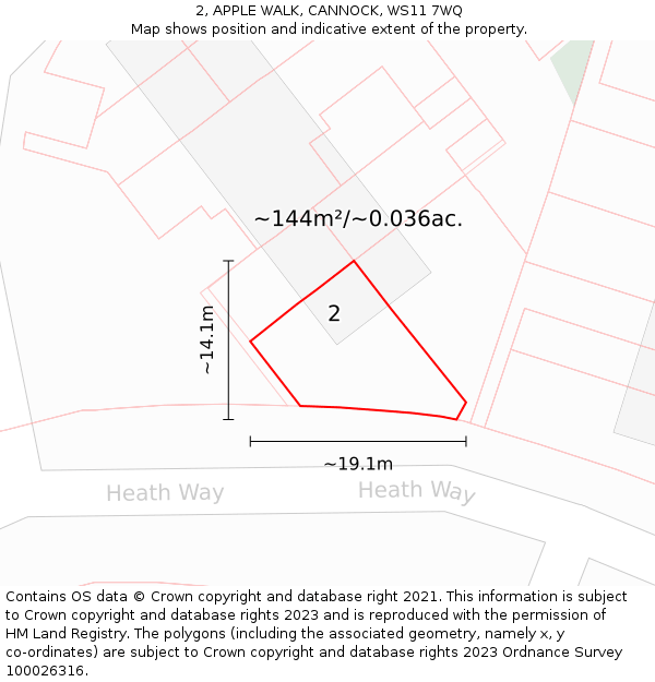 2, APPLE WALK, CANNOCK, WS11 7WQ: Plot and title map