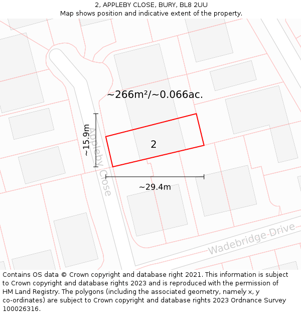2, APPLEBY CLOSE, BURY, BL8 2UU: Plot and title map