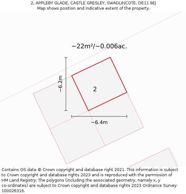 2, APPLEBY GLADE, CASTLE GRESLEY, SWADLINCOTE, DE11 9EJ: Plot and title map