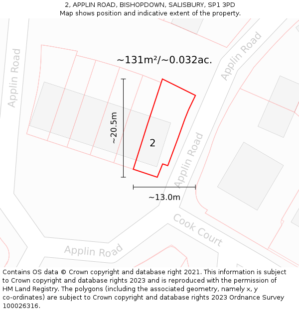 2, APPLIN ROAD, BISHOPDOWN, SALISBURY, SP1 3PD: Plot and title map