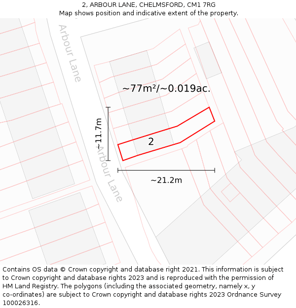 2, ARBOUR LANE, CHELMSFORD, CM1 7RG: Plot and title map
