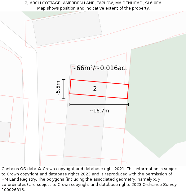 2, ARCH COTTAGE, AMERDEN LANE, TAPLOW, MAIDENHEAD, SL6 0EA: Plot and title map