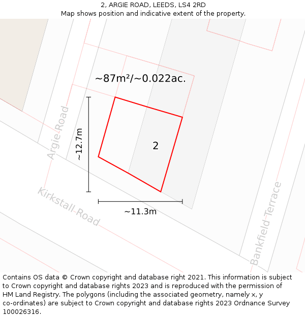 2, ARGIE ROAD, LEEDS, LS4 2RD: Plot and title map