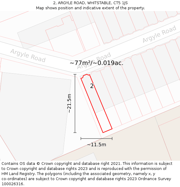 2, ARGYLE ROAD, WHITSTABLE, CT5 1JS: Plot and title map