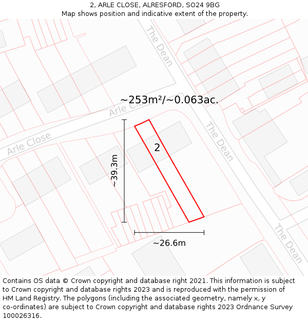 2, ARLE CLOSE, ALRESFORD, SO24 9BG: Plot and title map