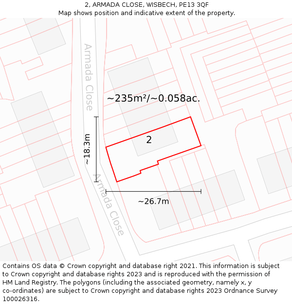 2, ARMADA CLOSE, WISBECH, PE13 3QF: Plot and title map