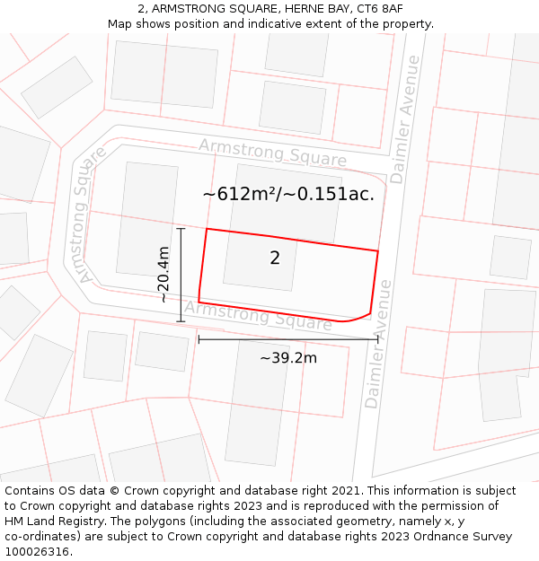 2, ARMSTRONG SQUARE, HERNE BAY, CT6 8AF: Plot and title map